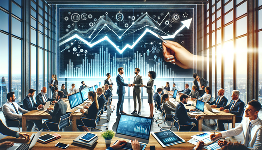 the concept of an affiliate referral program, featuring a diverse group of people using digital devices and surrounded by symbols of growth, networking, and the financial rewards of affiliate marketing.